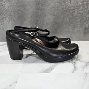 Dansko Trixie Mary Jane Clog Mules Womens 39 Black Leather Platform Heel Shoes